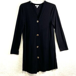 MAURICES Black Ribbed Button Front Dress Womens M‎ Knit Long Sleeves Causal
